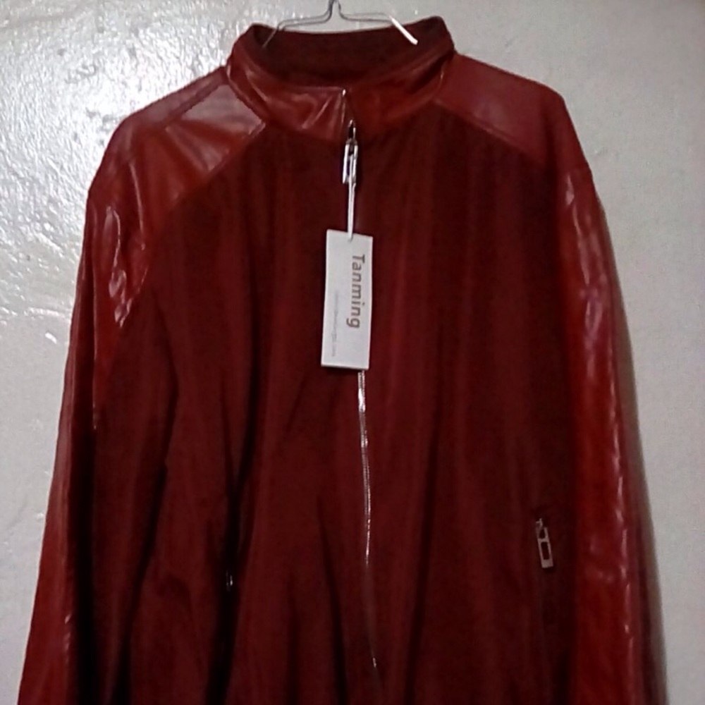 Red jacket with faux leather detail